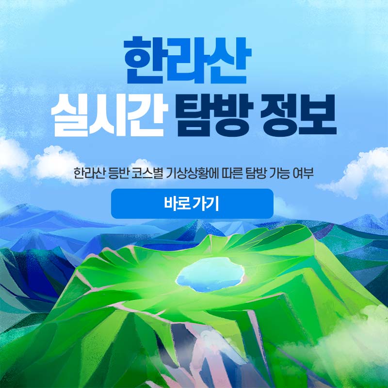 한라산 실시간 탐방 정보 한라산 등반 코스별 기상상황에 따른 탐방 가능 여부 바로가기